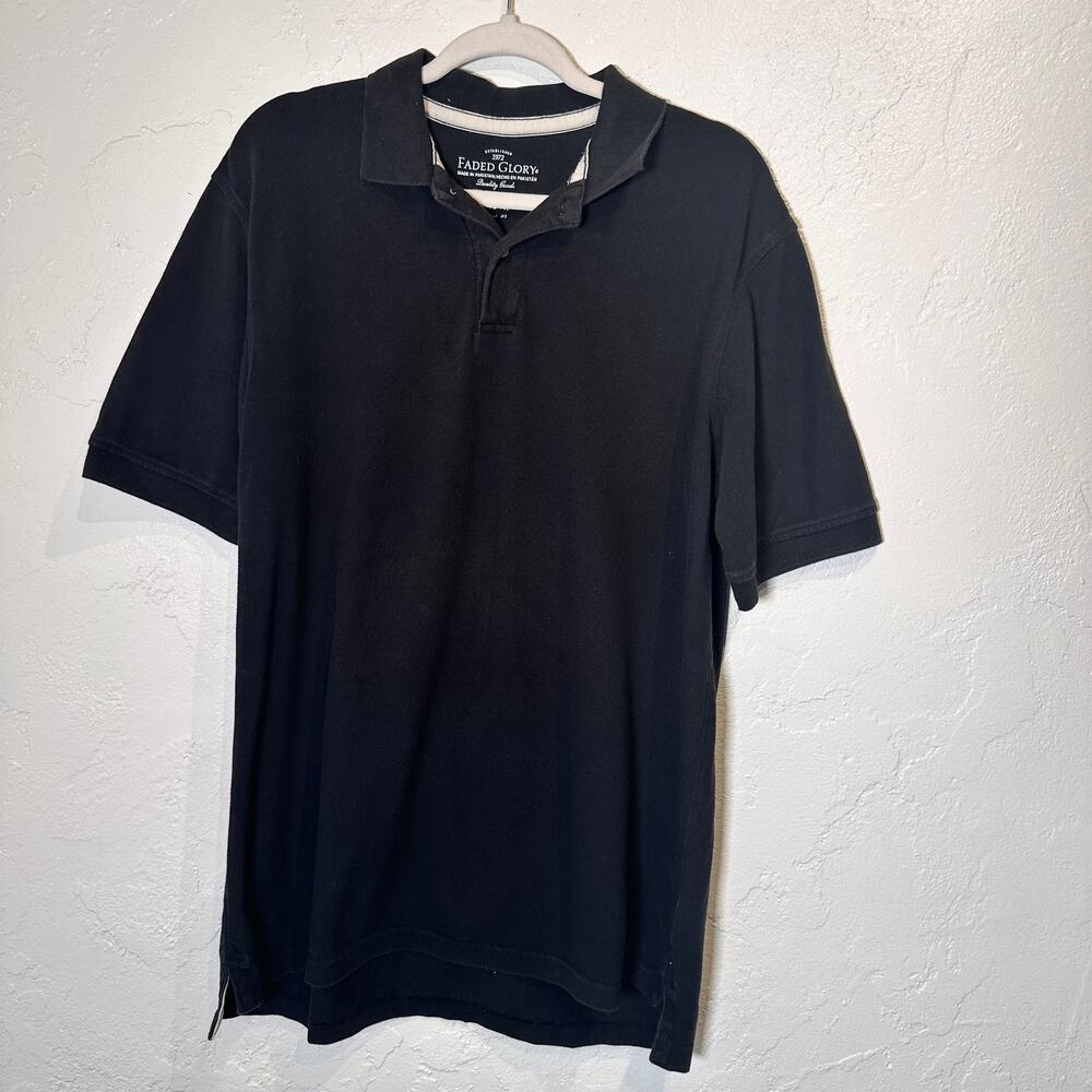 Men's Faded Glory Black Polo Medium 100% Organic Cotton Casual